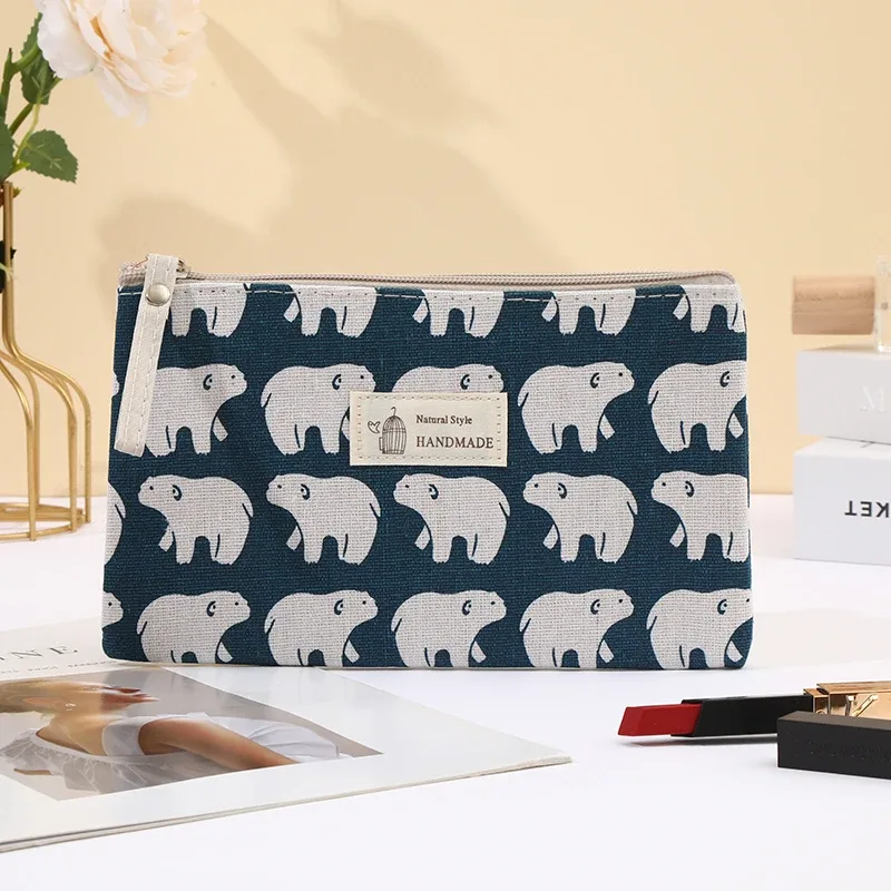 sac à maquillage en toile mignon de style dessin animé, trousse à crayons pour étudiants et porte-monnaie, sac à maquillage portable multifonctionnel