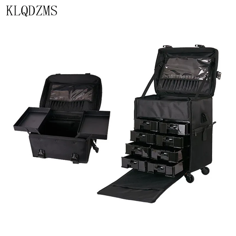 klqdzms – trousse à cosmétiques professionnelle en tissu oxford, boîte à outils de manucure, grande valise à roulettes pour femmes, sac de maquillage de grande capacité