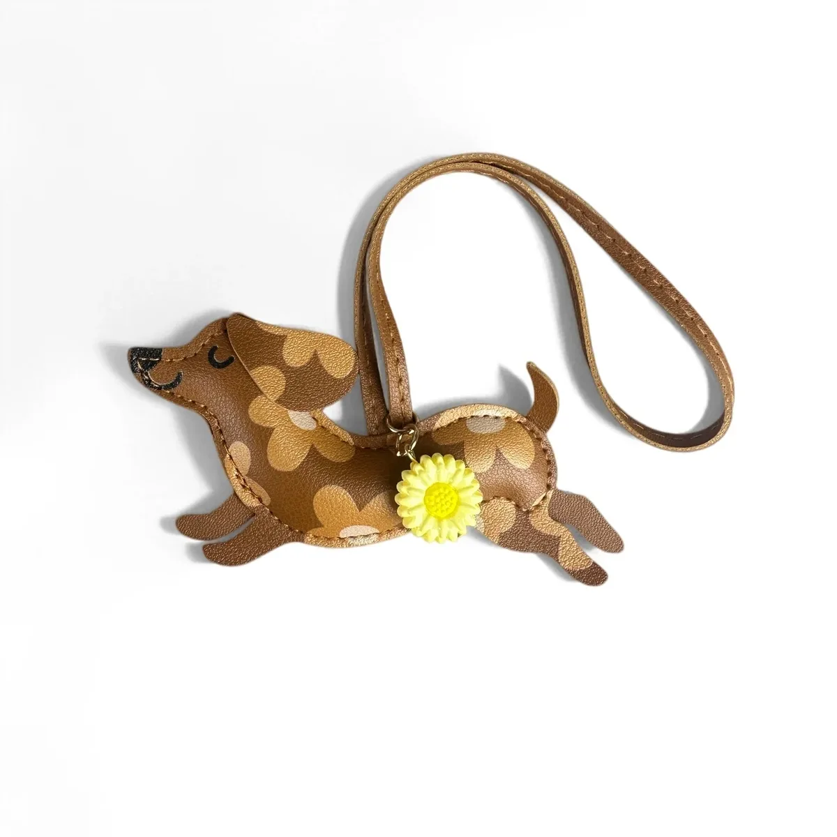 porte-clés teckel en similicuir, breloque pour sac en forme de chiot avec fleur de marguerite - accessoires pour sac à main et sac à dos, cadeau pour les amoureux des chiens