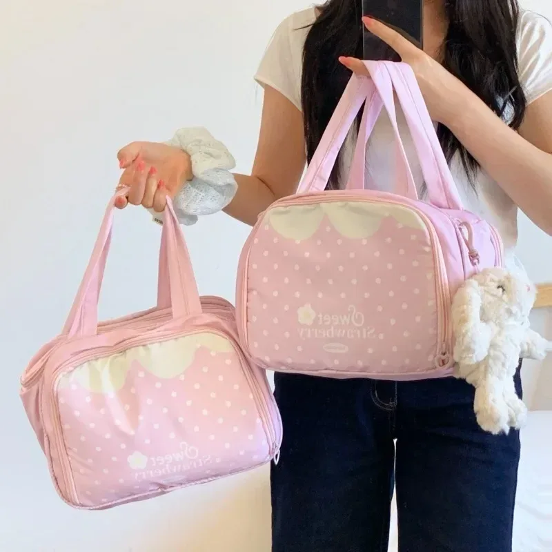 nouvelle trousse de maquillage rose à pois 2026 – design mignon et féminin, étui de rangement portable pour voyage