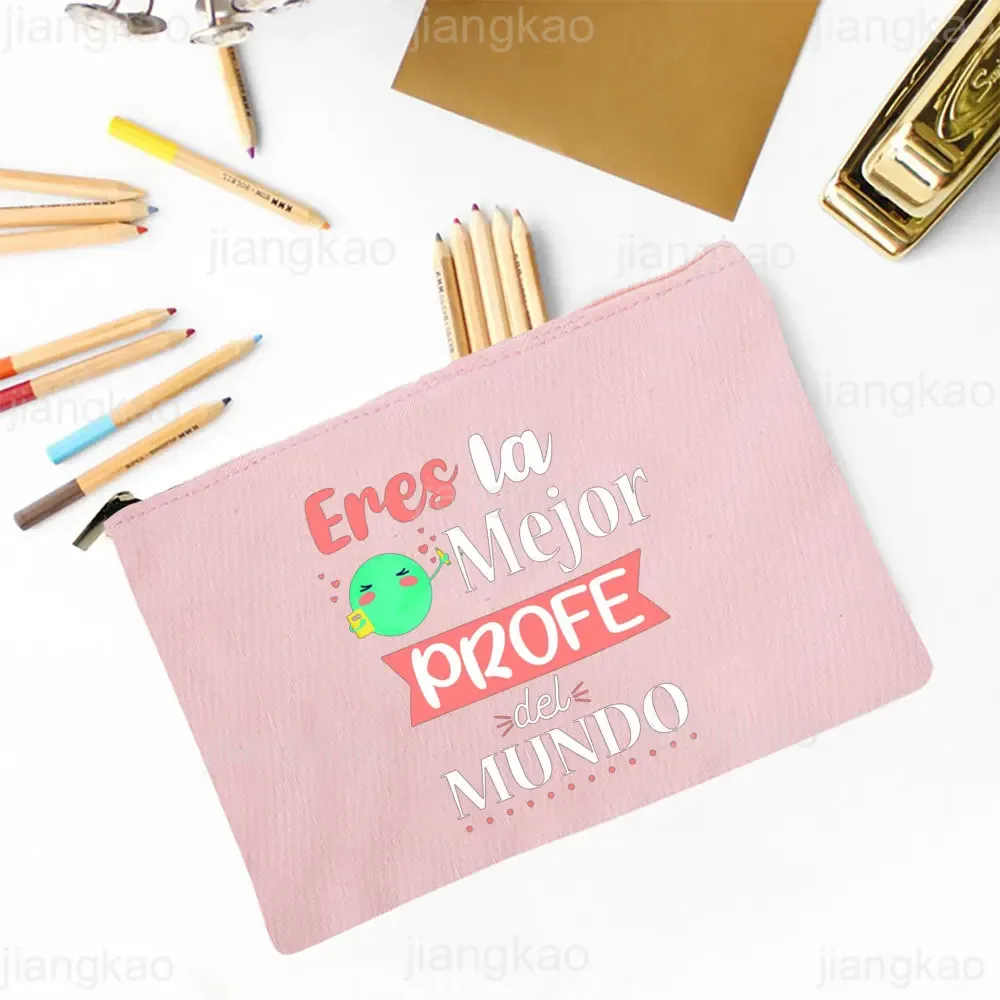 sac à crayons imprimé espagnol, meilleur professeur dans le mot, école, fournitures de papeterie, sacs de rangement, trousse de maquillage de voyage, poudre de toilette, cadeaux