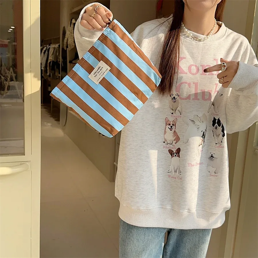 sac à cosmétiques à rayures verticales, petit sac de rangement pour maquillage, sacs de voyage pour dames, sac de rangement pour crayons