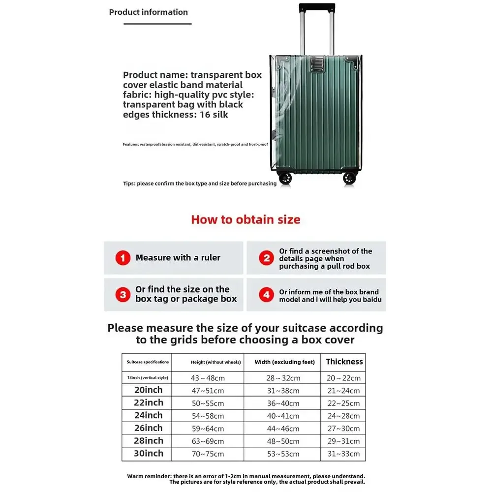 housse de protection transparente en pvc pour bagages de voyage de 18 à 30 pouces, anti-poussière et imperméable, pour valise