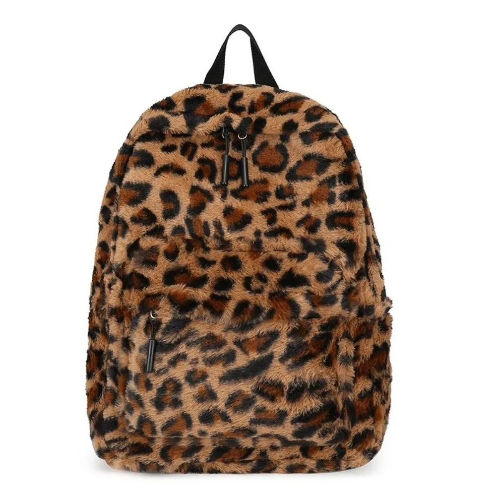 sac à dos léger à imprimé léopard en peluche, sac d'école pour étudiants ulzzang, sac à dos de style harajuku pour étudiants, sac de voyage.