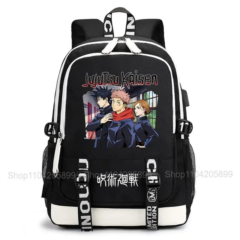 sac à dos jujutsu kaisen, anime satoru gojo itadori yuji, sac d'école pour étudiants, grande capacité, port de chargement usb, sac à dos de voyage