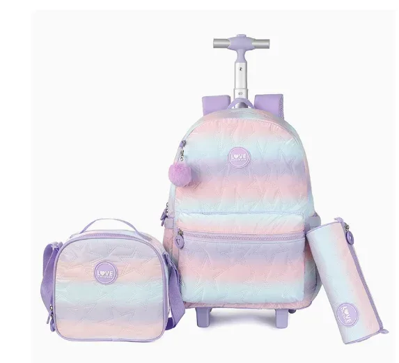 Sac à roulettes scolaire pour fille, sacs à roulettes pour l'école, ensemble de sacs à dos à roulettes pour fille, sac à dos à roulettes avec sac à lunch