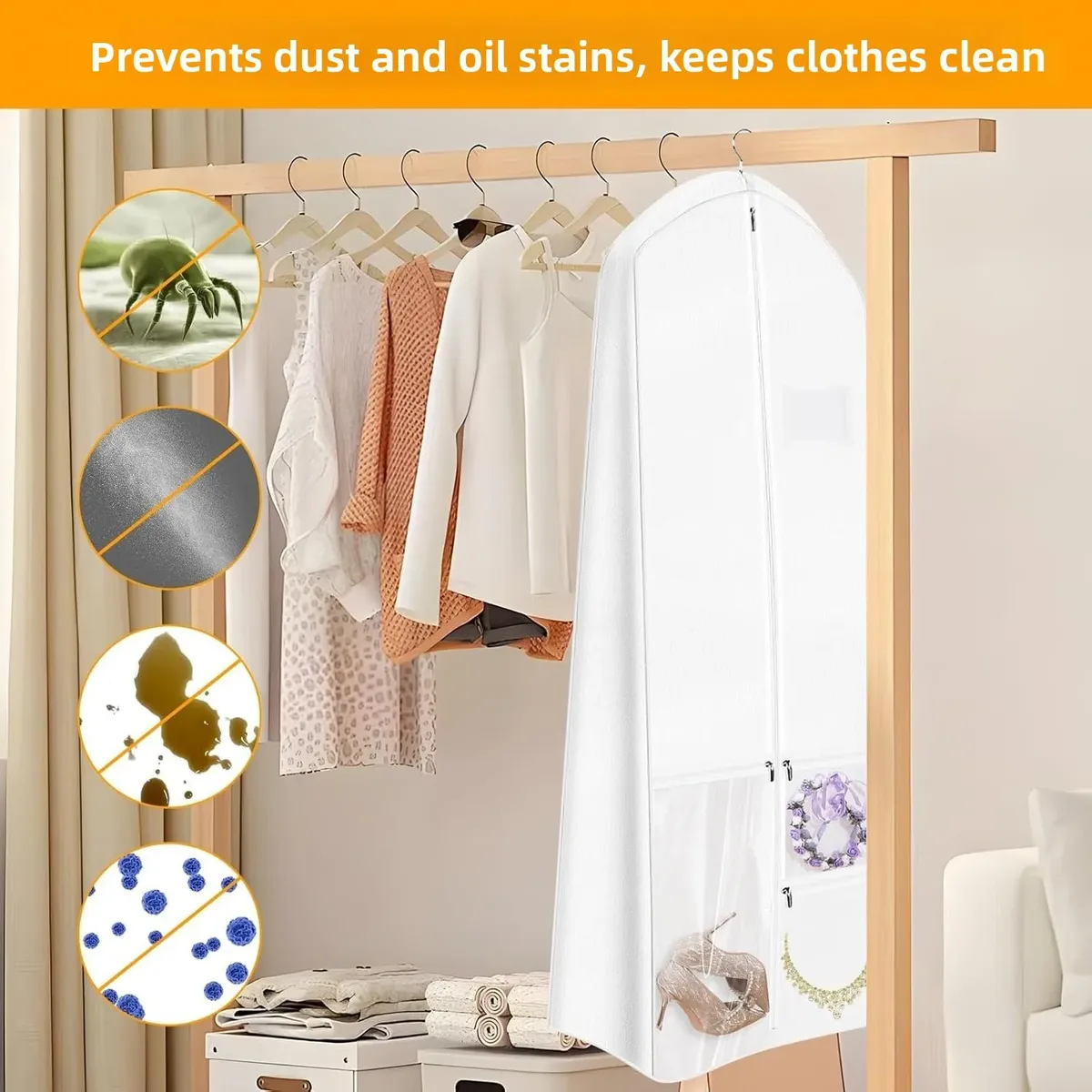 sac de rangement vertical haut de gamme pour robe de mariée en tissu non tissé épais, anti-poussière et anti-humidité, avec poignée