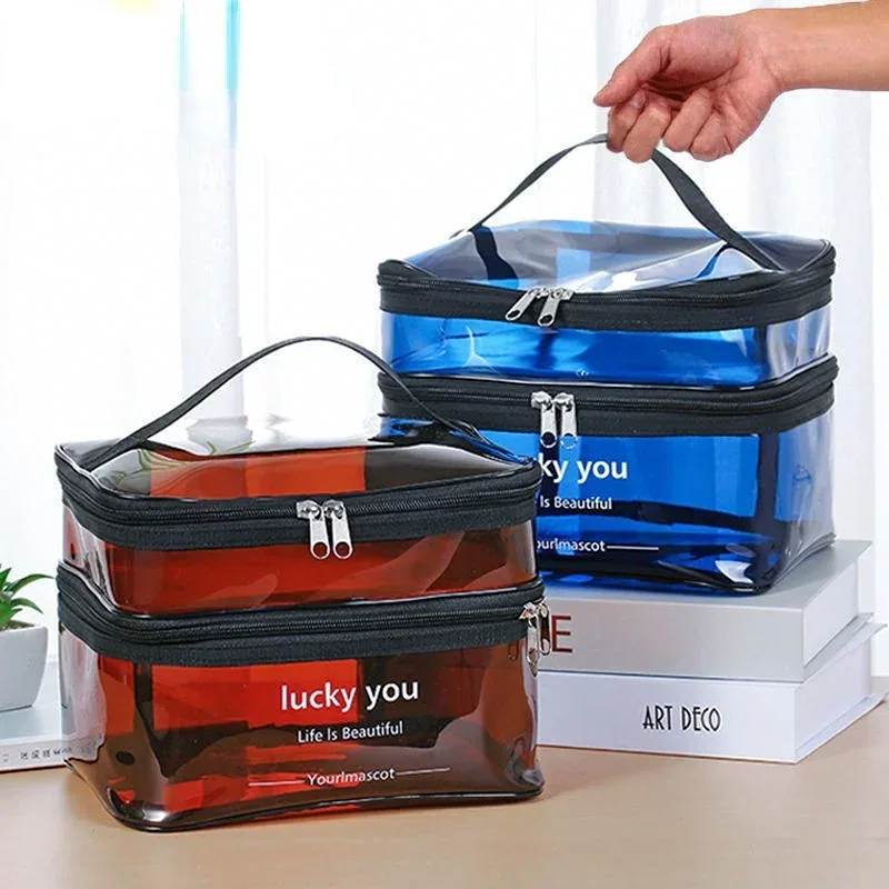 sac à cosmétiques de bain en pvc transparent imperméable pour femmes, trousse de maquillage de voyage avec fermeture éclair, organisateur de lavage de beauté, kit de rangement de toilette