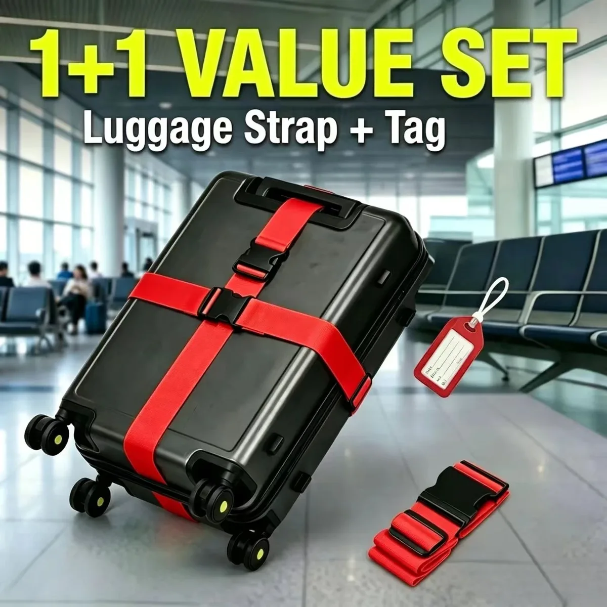 ensemble de 2 pièces (1 sangle de bagage et 1 étiquette), sangle de bagage colorée tsa, corde de bagage, longueur réglable librement pour renforcer les bagages à main, convient aux valises/sacs à main, accessoires d'amélioration des bagages de voyage (identification rapide des bagages), longueur réglable librement pour renforcer les bagages à main, cadeau d'halloween/de noël