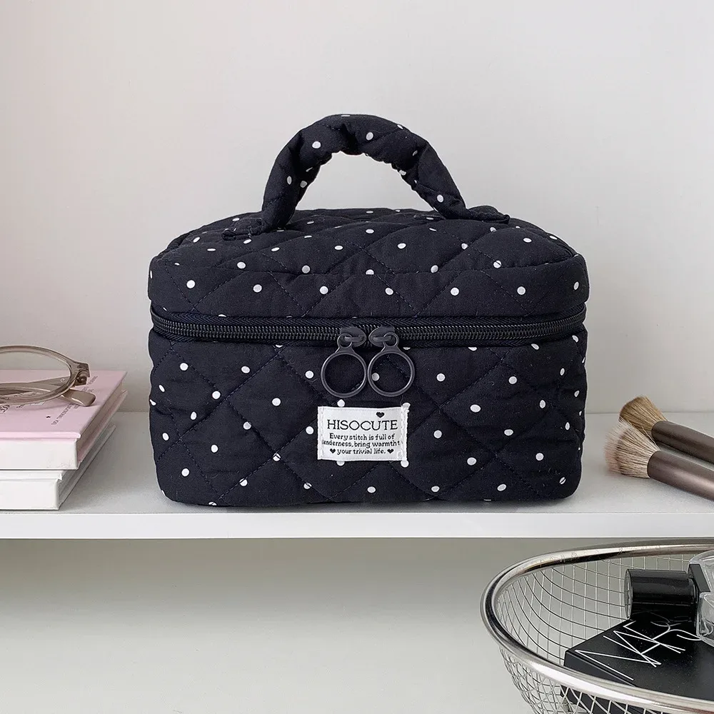 sac de maquillage à pois carrés style y2k, sac de voyage portable grande capacité pour filles, cadeaux d'anniversaire pour femmes