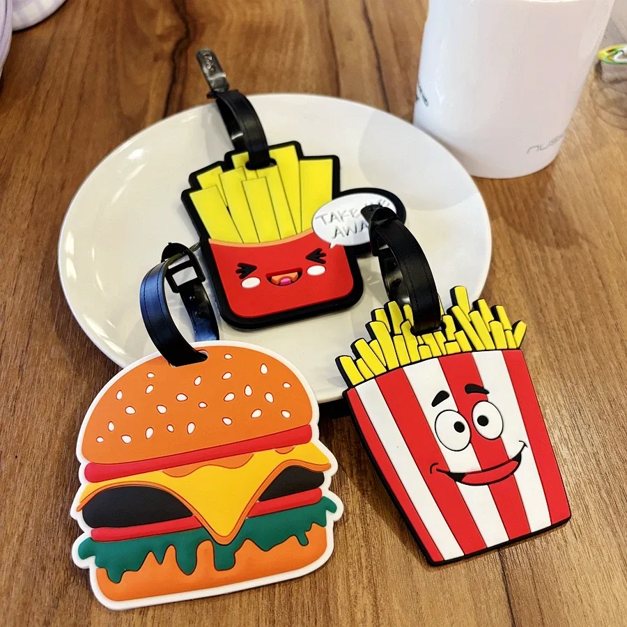 étiquette de bagage burger à chips de pomme de terre, signe suspendu, étiquette nominative pour voyage d'affaires, valise, aéroport, plaque d'identification anti-perte na, 1 pièce/3 pièces