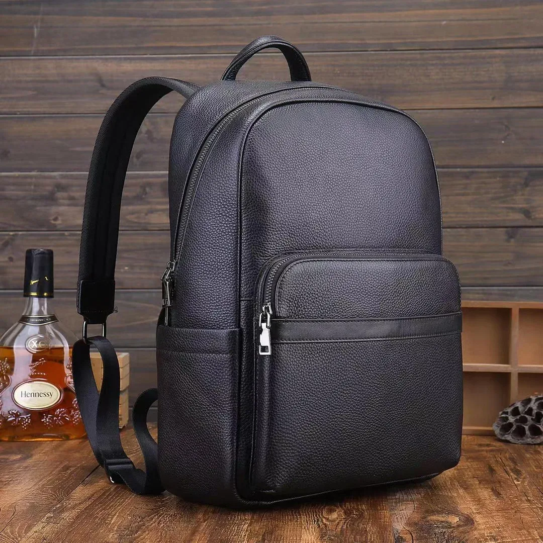 Sac à dos classique de luxe noir en cuir véritable pour hommes, grand sac d'affaires de voyage en plein air multifonction, tendance, pour ordinateur, 2026
