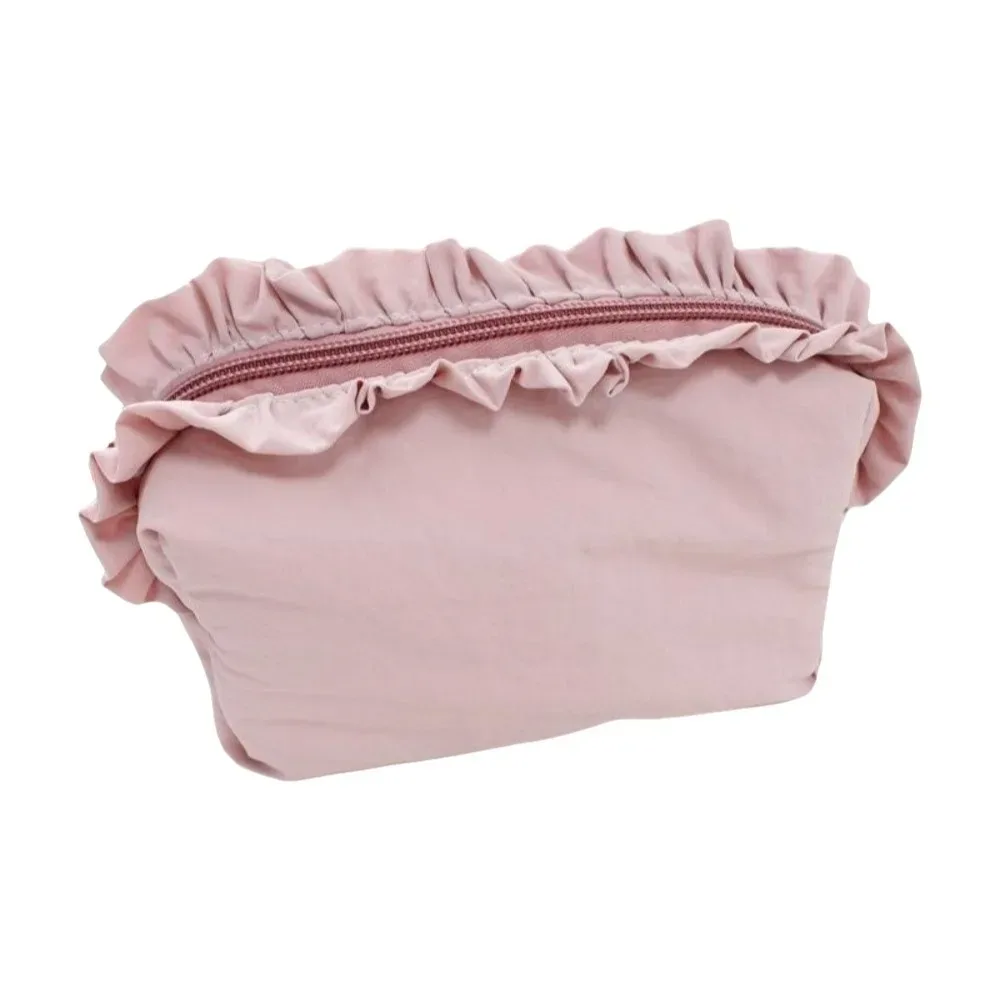 trousse de maquillage unie à volants grande capacité avec fermeture éclair, étui cosmétique en nylon, trousse à crayons, organisateur de toilette pour femme
