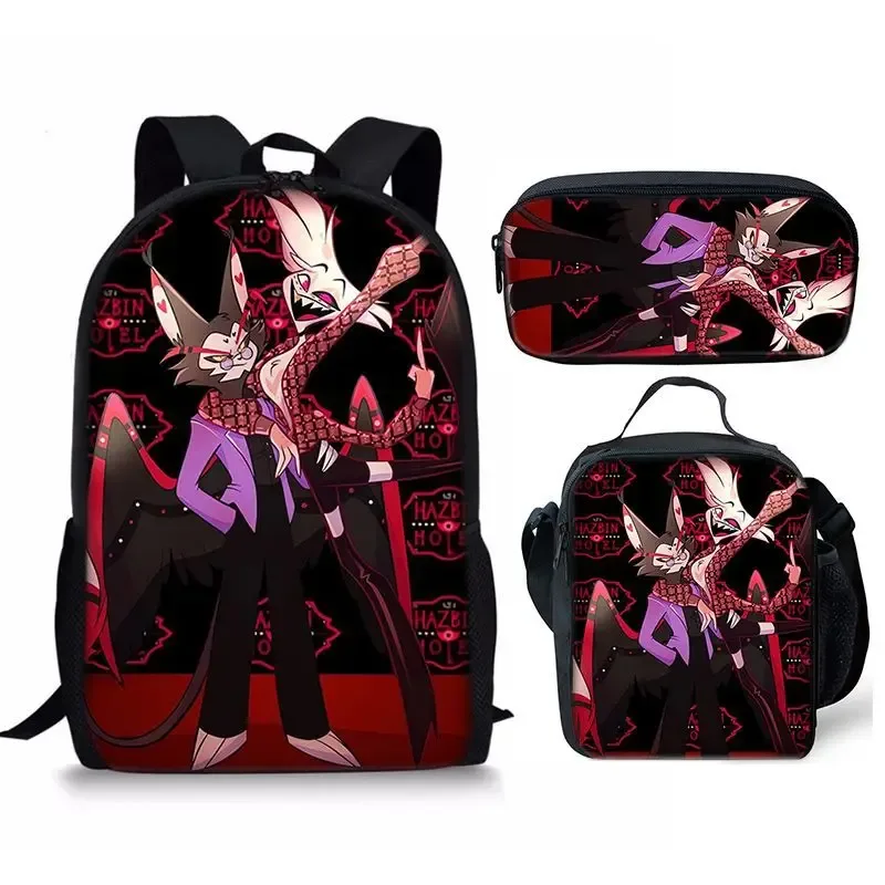 hôtel hazbin sac à dos cartable sac à déjeuner trousse à crayons ensemble cadeau pour enfants étudiants