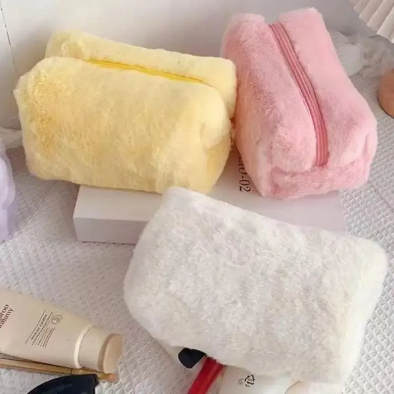 sacs de maquillage en peluche pour femmes, sac à cosmétiques de voyage souple, étui de rangement pour dames et filles