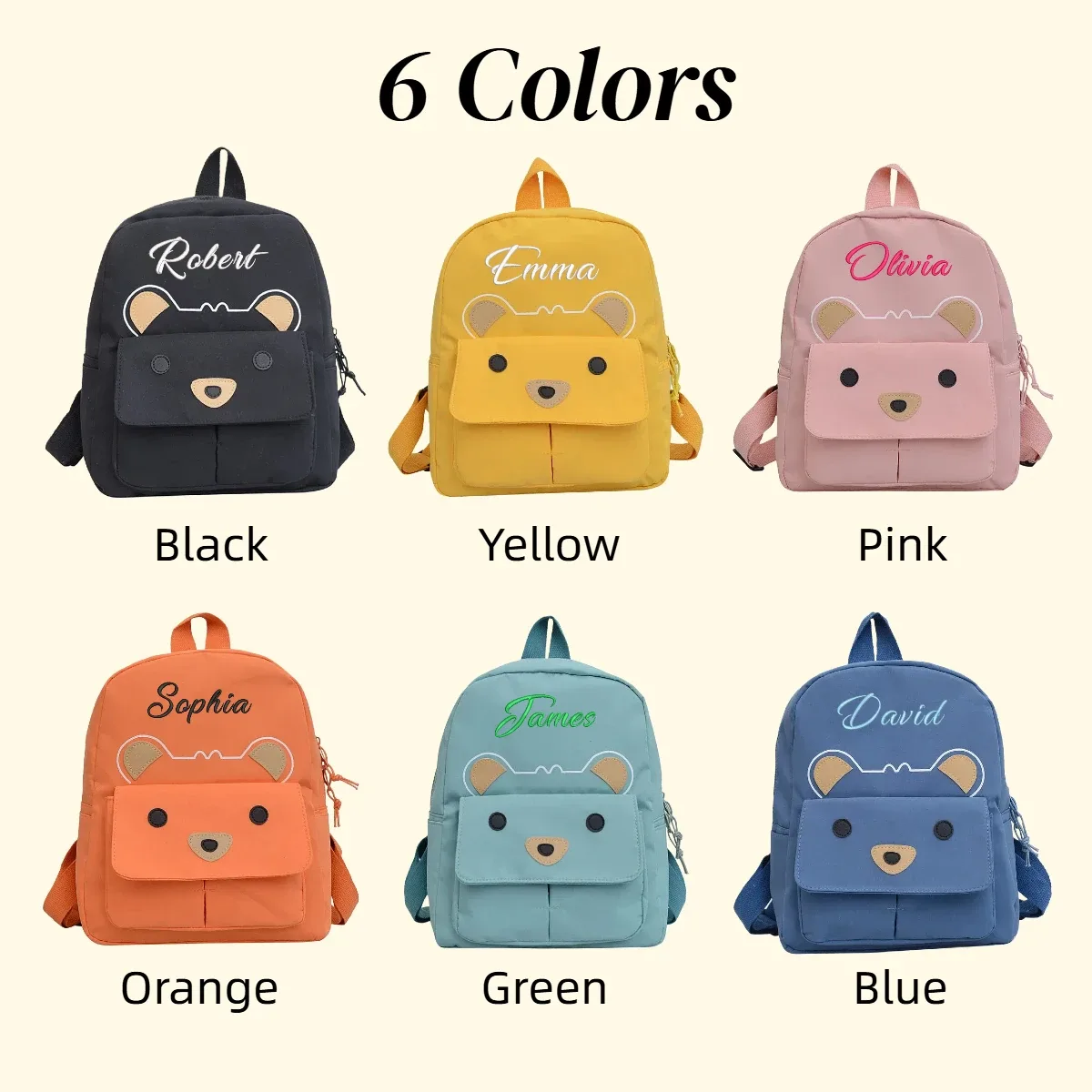 sac à dos de maternelle brodé avec un ours mignon, sac d'école personnalisé avec nom pour enfants, idéal pour l'école, les voyages quotidiens, cadeaux de rentrée scolaire pour enfants.