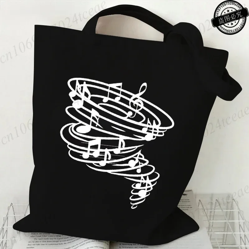 sac en toile harajuku pour femmes, sacs à bandoulière décontractés, grand sac fourre-tout, sac à main avec motifs de notes musicales, sacs à main tendance