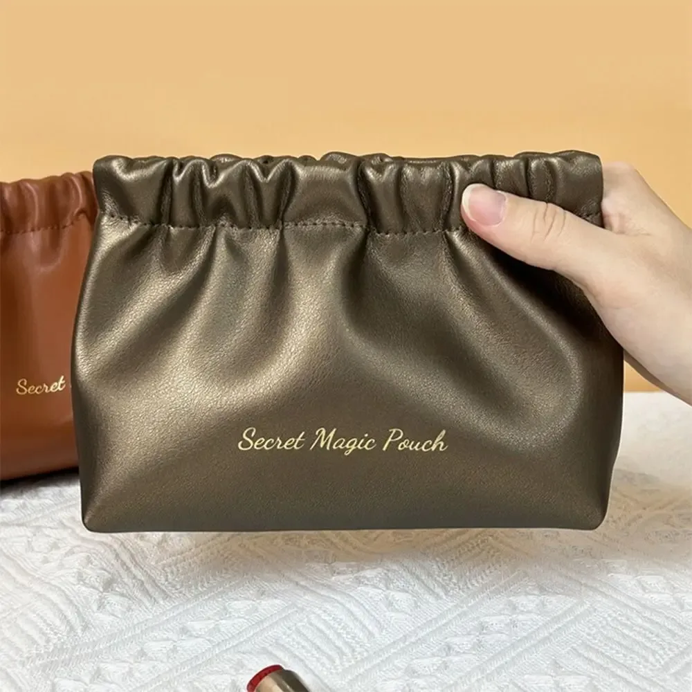 Sac à ressort en PU de style coréen portable, couleur unie, fermeture automatique, petits sacs de rangement, sac cosmétique pour femmes