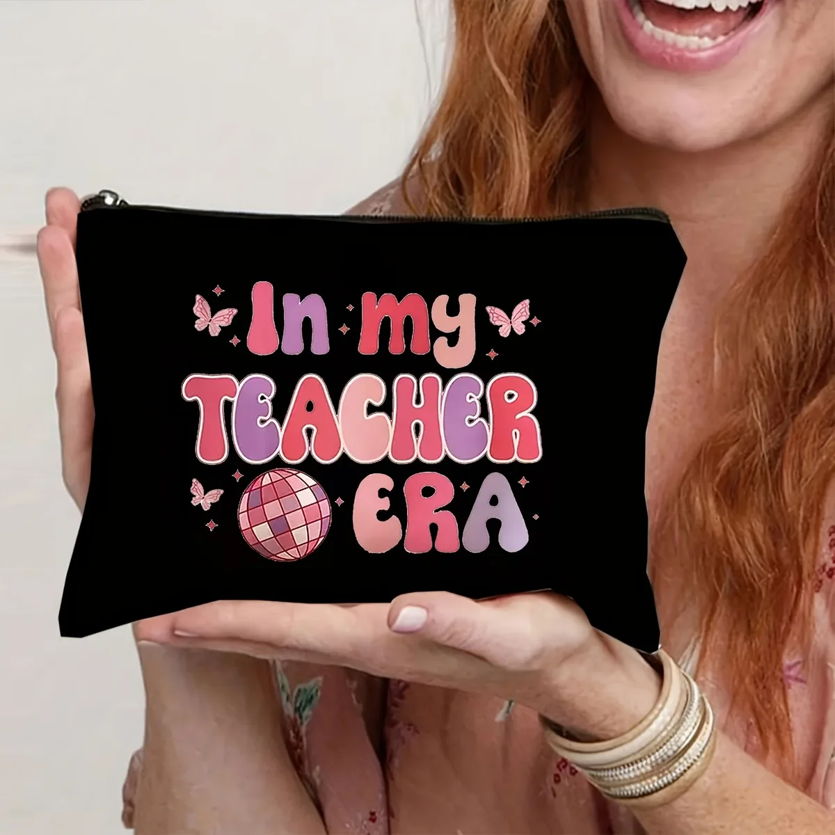 pochette pour femmes 1 pièce, cadeaux pour enseignants pour le meilleur professeur de toujours, sac de maquillage avec lettres imprimées, sac cadeau, sac à fermeture éclair pour sac de rangement de voyage