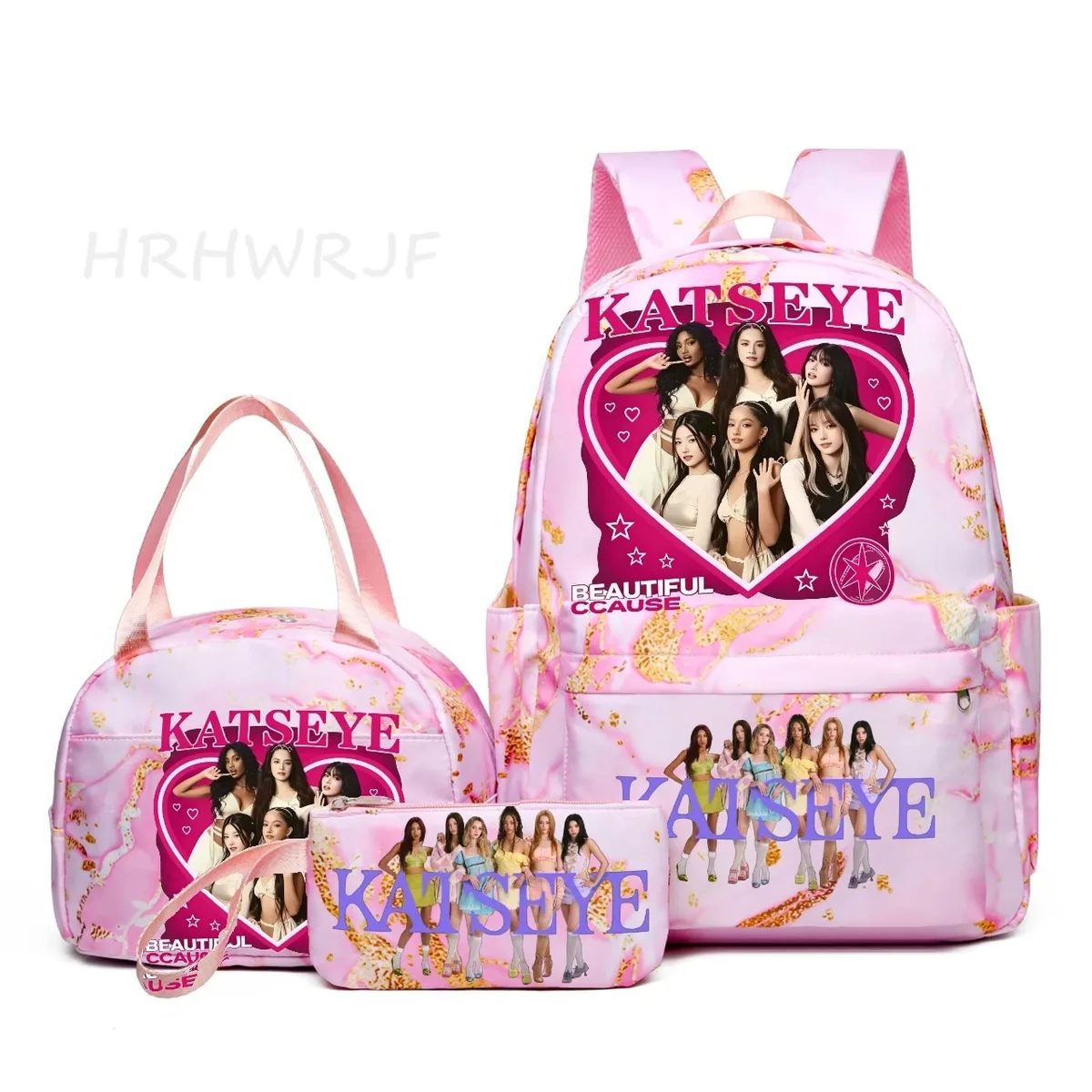 nouveau sac à dos katseye 3 pièces, dégradé rose, grande capacité pour adolescents, avec sac à bandoulière, idéal pour l'école et les voyages, pour usage quotidien