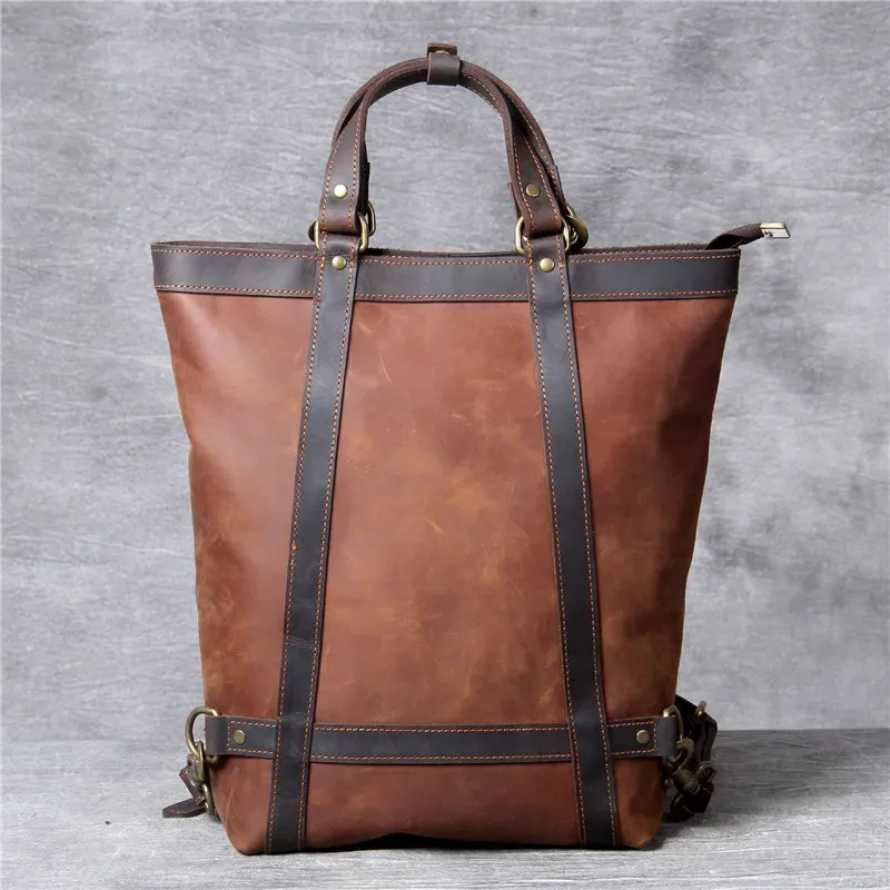 pndcloser-sac à dos multifonctionnel en cuir véritable pour hommes et femmes, sac à dos en cuir de vachette de cheval, sac à dos de travail pour ordinateur portable, sac à livres en élin naturel, vintage, voyage