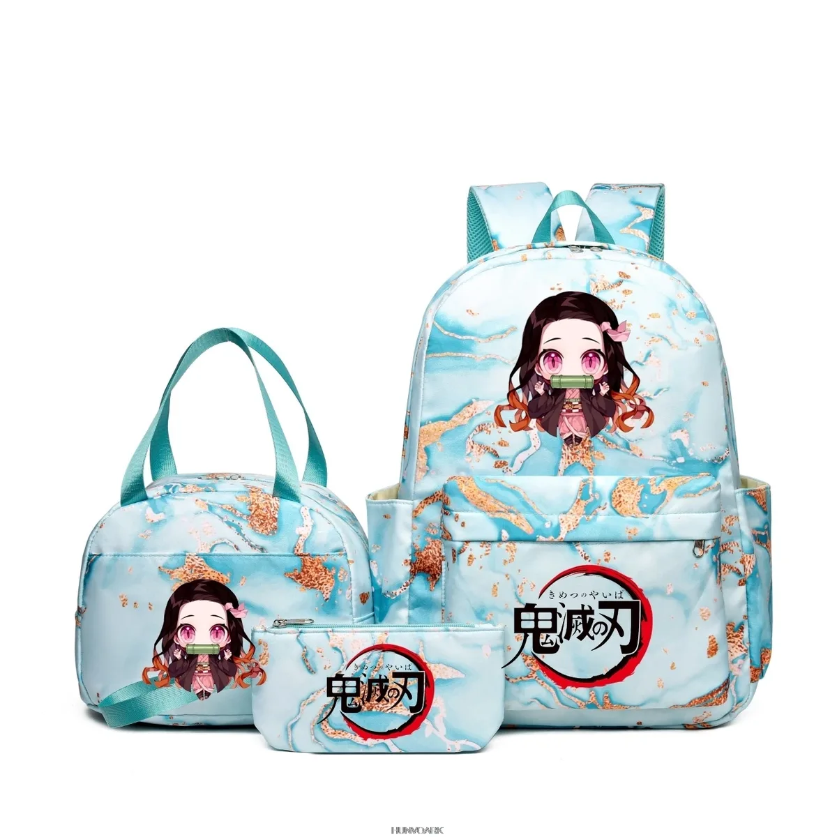 sac à dos demon slayer nezuko kamado, capacité dégradée, ordinateur portable, sacs d'école pour adolescents, sacs à lunch, voyage, décontracté, 3 pièces