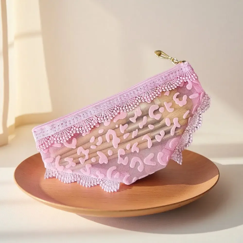 nouvelle trousse de maquillage transparente en dentelle cœur y2k, sac de rangement cosmétique en maille pour voyage