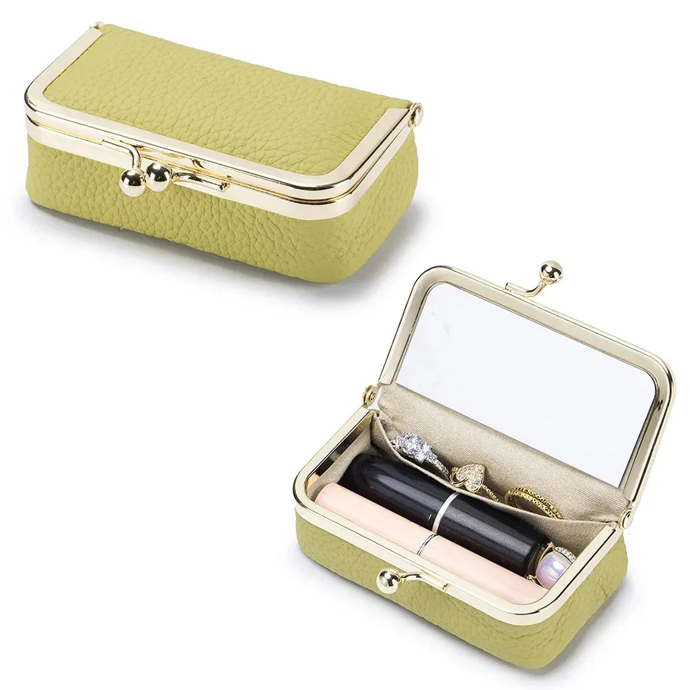pochette à rouge à lèvres portable avec miroir de maquillage, sac à bijoux en cuir exquis, anti-éclaboussures, sac cosmétique multifonctionnel, rangement