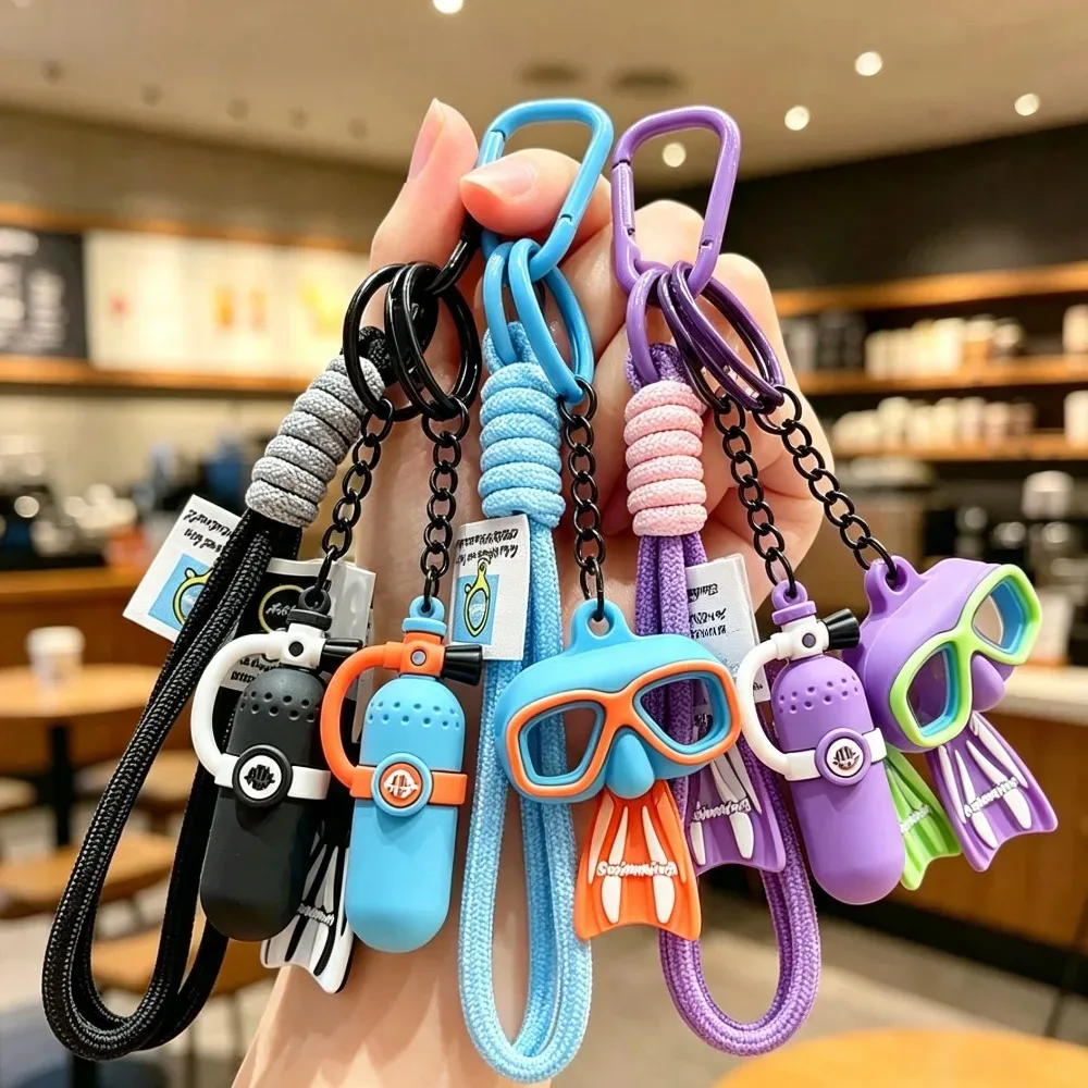 porte-clés thème plongée 3d mini équipement de plongée pendentif sac bouteille d'oxygène plongeur palmes lunettes anneau porte-clés aventure océanique pour sac à dos