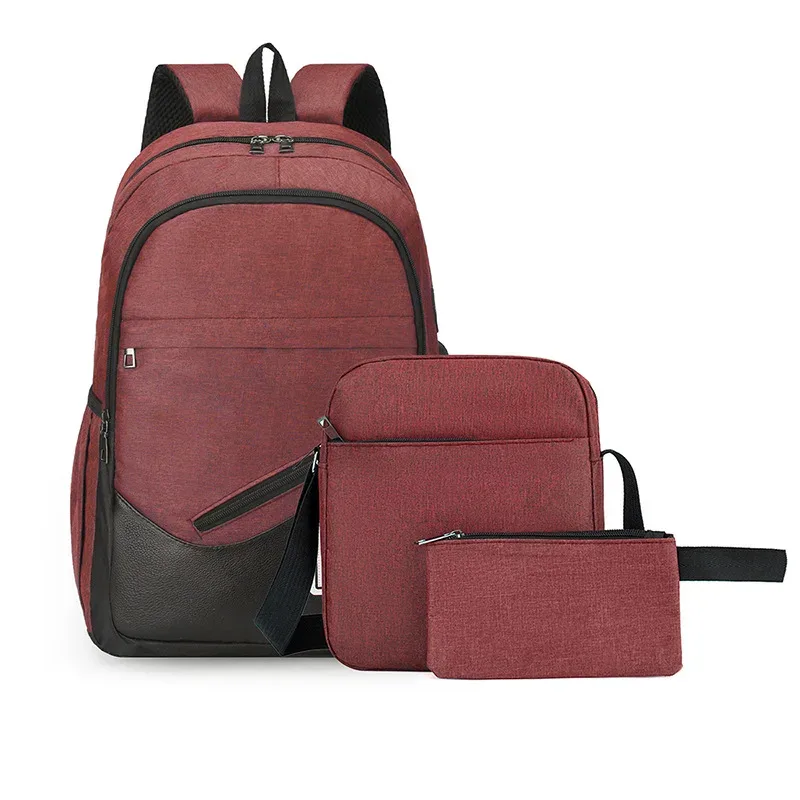 sac à dos léger en nylon pour ordinateur portable, 3 pièces, résistant à l'eau, chargeur usb, unisexe, grande capacité, sac à bandoulière pour l'école et les voyages