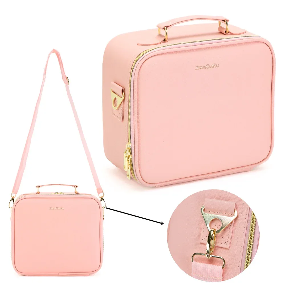 trousse de maquillage en cuir pu avec miroir pour femme, étui à cosmétiques multifonctionnel, grande capacité, résistant à l'eau, nouveau, 2024
