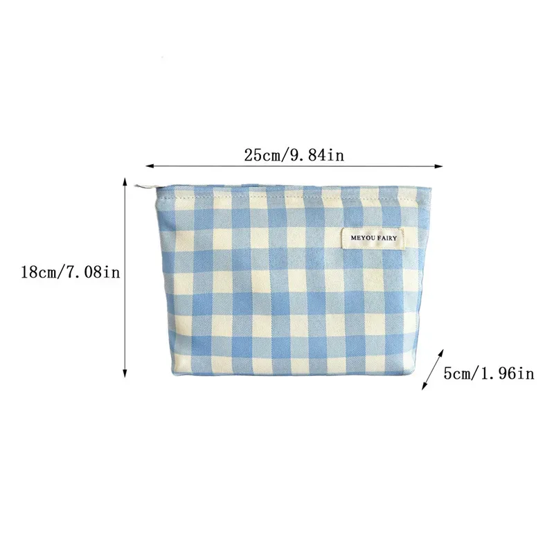 nouvelle trousse de toilette rose et bleue à carreaux, souple, pliable, grande capacité, sac cosmétique à motif écossais, pochette de rangement de maquillage de voyage, portable avec fermeture éclair