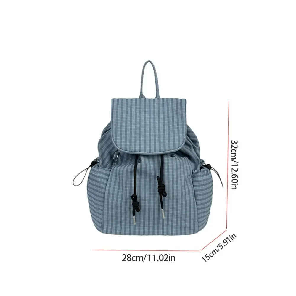 sacs à dos simples de couleur unie avec cordon de serrage, sacs à bandoulière coréens en toile plissée, sacs à dos décontractés légers en nylon à carreaux, unisexe