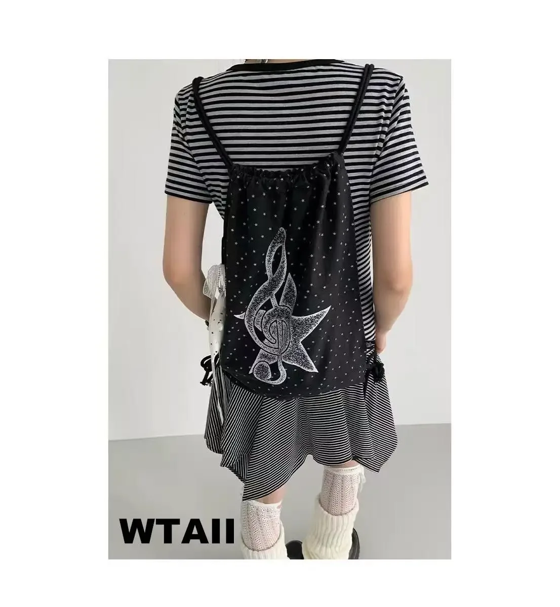 sac à cordon à pois avec motif de notes de musique, sac à dos de sport décontracté, sac de rangement de grande capacité pour le basketball, pour l'école et les voyages