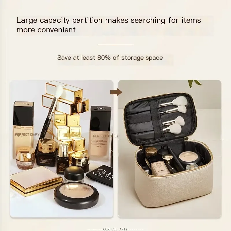 trousse de maquillage portative en cuir pu de grande capacité pour femmes-2025 nouveauté organisateur de toilette de voyage avec plusieurs compartiments