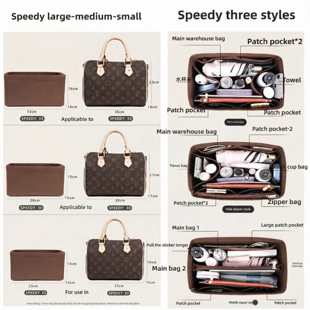 organisateur de sac à main en feutre, organisateur d'insertion pour sac à main de luxe speedy 25 30 35, sac de maquillage, doublure modelante, pochette intérieure de voyage