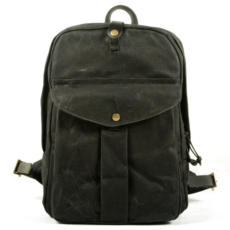 sac à dos vintage européen et américain, sac à dos de voyage grande capacité pour l'extérieur, toile cirée résistante à l'eau combinée à du nylon