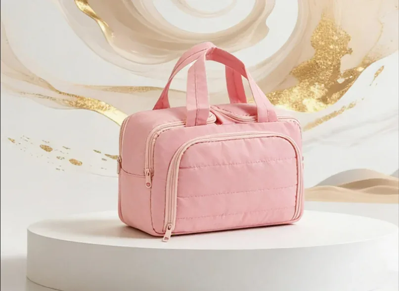 trousse de maquillage portable légère et élégante, grande capacité, compartimentée, double ouverture, pochette de voyage pour articles de toilette