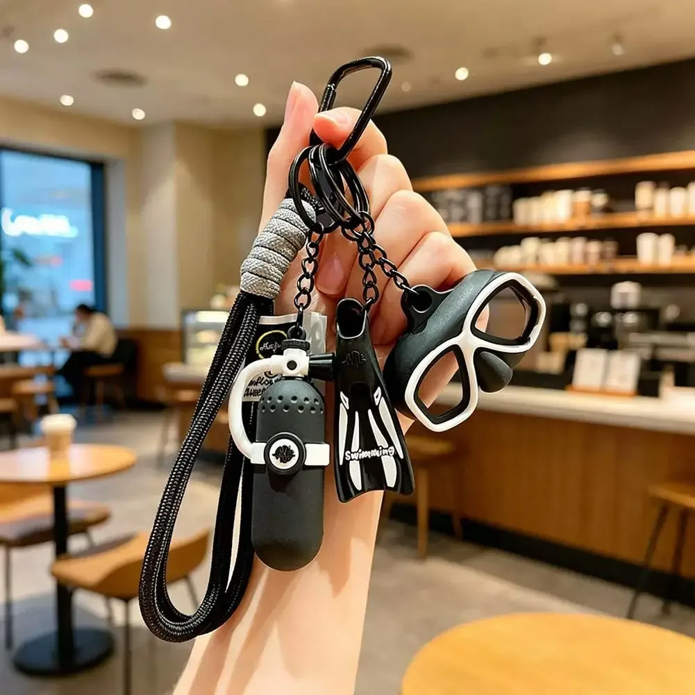porte-clés thème plongée 3d mini équipement de plongée pendentif sac bouteille d'oxygène plongeur palmes lunettes anneau porte-clés aventure océanique pour sac à dos