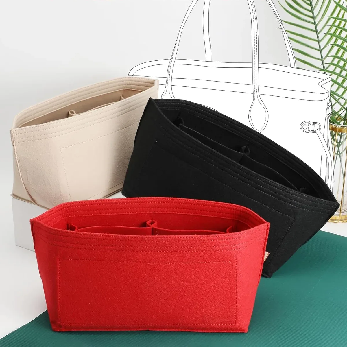 organisateur de sac à main et structureur de base pour sacs à main, lot de 2 pièces, insert en feutre compatible speedy 30 neverfull mm