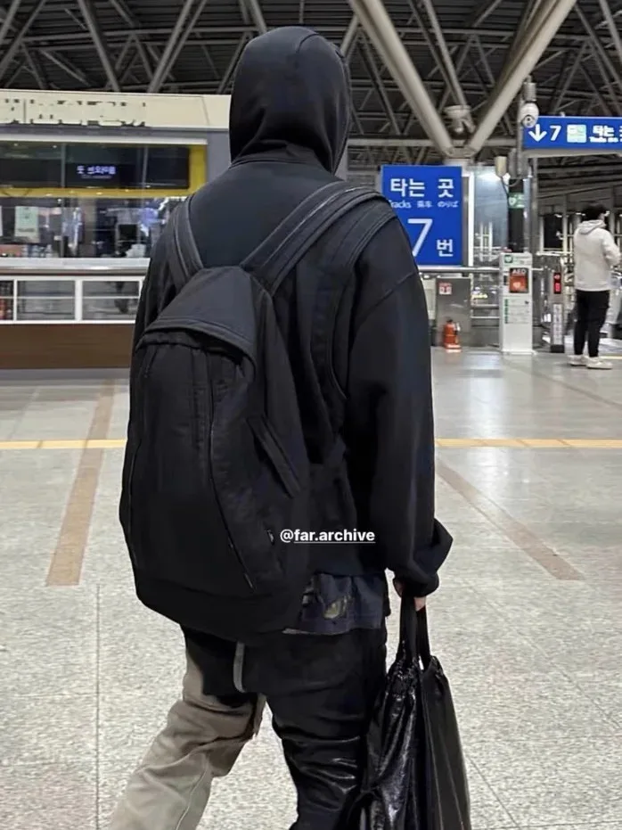 sac à dos en toile noire unisexe, décontracté, style de rue, grande capacité, pour l'école en plein air, pour étudiants