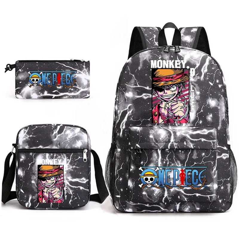 ensemble de sacs à dos d'école imprimés one piece luffy, 3 en 1, sac à bandoulière, trousse à crayons pour garçons, filles, enfants