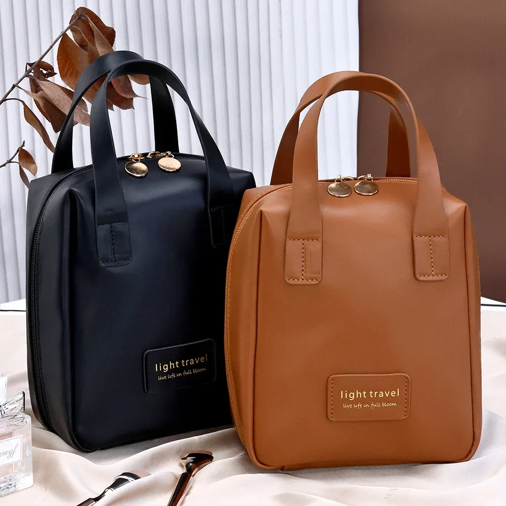 grande trousse de toilette de grande capacité, sac de rangement portable en cuir pu, organiseur de maquillage avec poignée