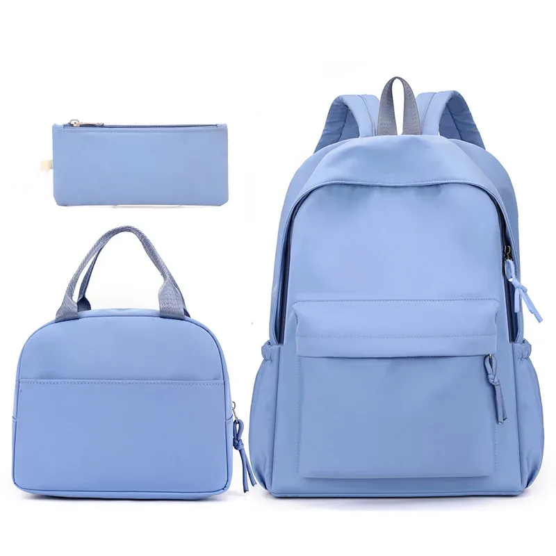 sac à dos personnalisé pour collégiens de grande capacité, nouveau style universitaire, sac à dos personnalisé de couleur unie + trousse à crayons + sac à déjeuner
