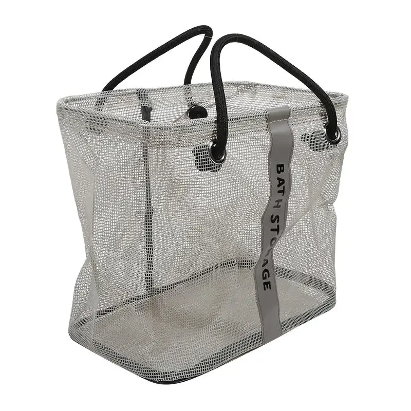 sac de toilette en maille avec poignée, grande capacité, séchage rapide, organisateur, panier de rangement portable pour salle de bain, douche, voyage