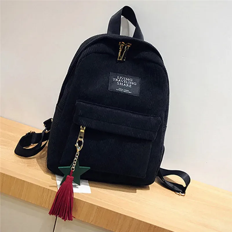 mini sac à dos en velours côtelé simple pour femme, style campus, capacité de document pure, double initié, solide, mode