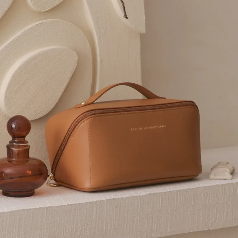 sac à cosmétiques en cuir pu, sacs de rangement de cosmétiques de voyage de grande capacité pour femmes, sac à main portable multifonction, sac de lavage étanche