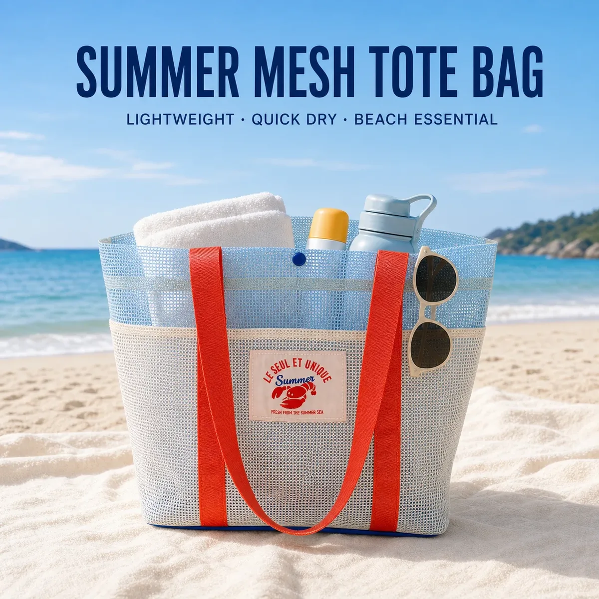 Sac de plage en maille pour femmes, sac de piscine à séchage rapide de grande capacité, sac de voyage léger pour l'été