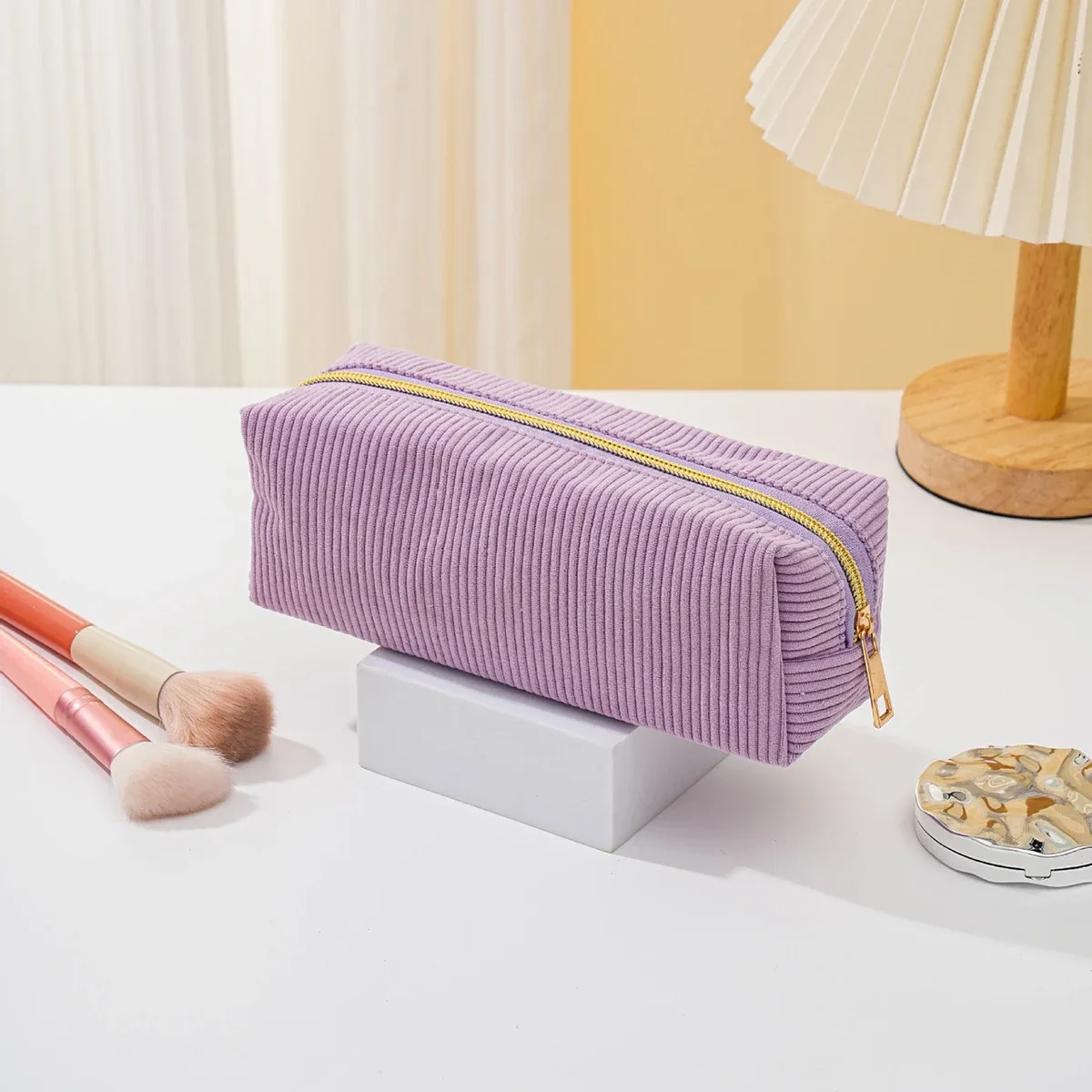 sac à cosmétiques portable en velours côtelé, grande capacité, sac de voyage pour maquillage, trousse de toilette portable pour femmes et filles, rangement multifonctionnel