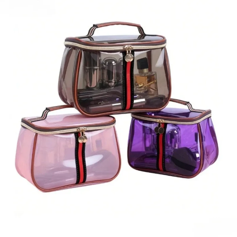 trousse de maquillage transparente grande capacité en pvc imperméable, sac de toilette portable, trousse cosmétique de luxe à main